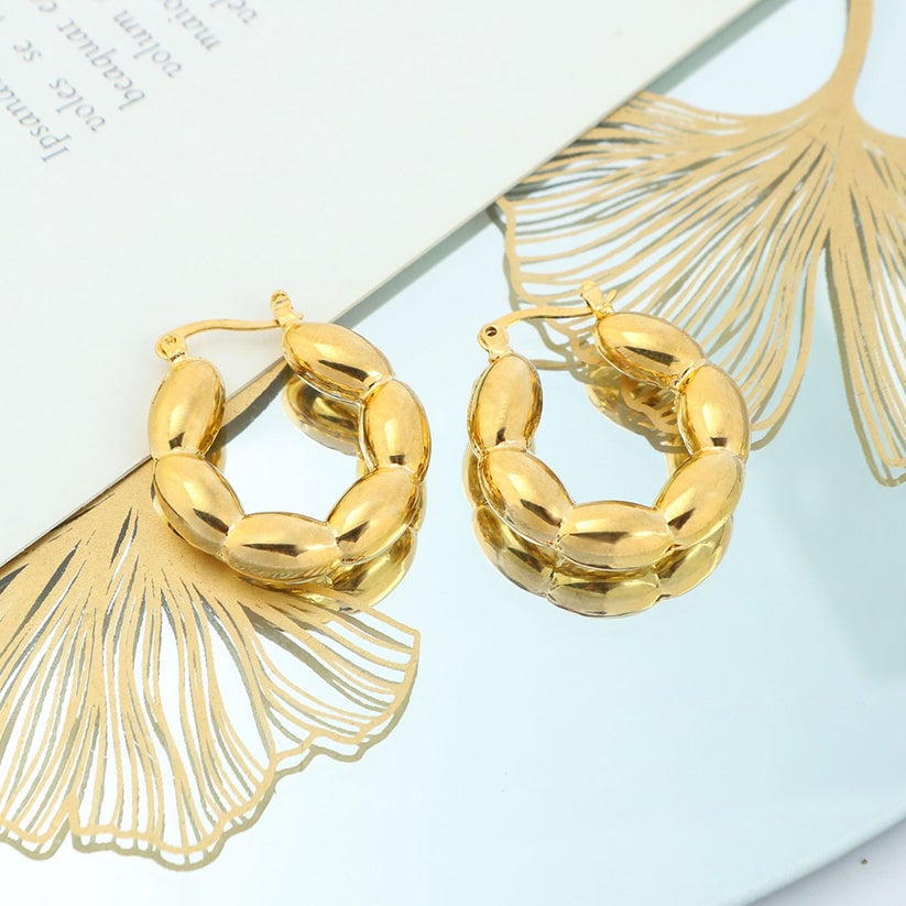 14k Gold Bead Hoop Earrings Image 1