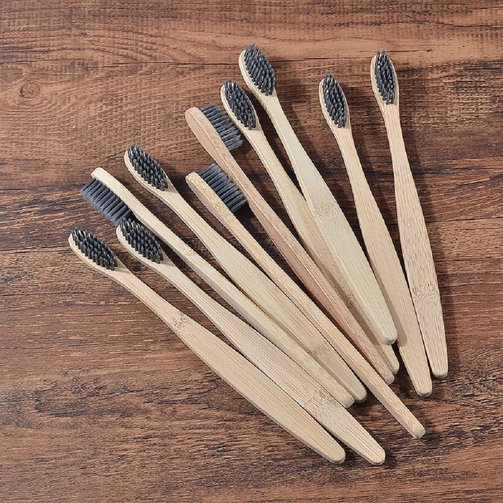 Pack of 10 Adults/Kids Natural Bamboo Wooden Toothbrushes Image 4