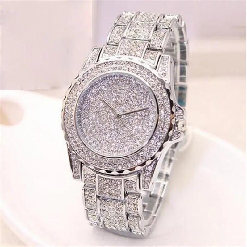 Luxury Crystal Wrist Watch for Women Diamond-Style Rhinestone Dial and Band Quartz Movement Available in Rose Gold Gold Image 2