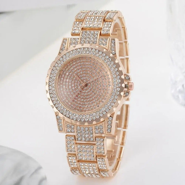 Luxury Crystal Wrist Watch for Women Diamond-Style Rhinestone Dial and Band Quartz Movement Available in Rose Gold Gold Image 3